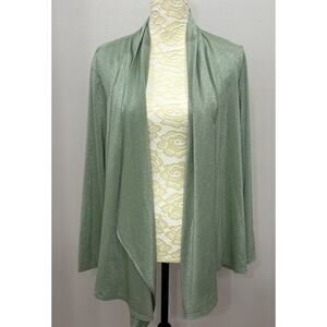 Susan Graver 1X Liquid Knit Open Cardigan Green Silver Shimmery‎ Glitter